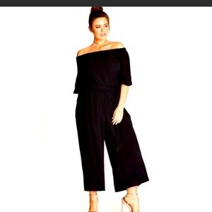 City chic black off the shoulder jumpsuit size 16